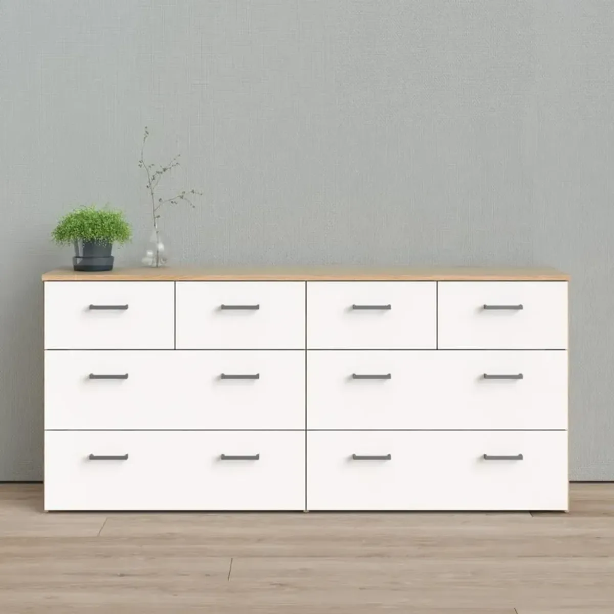 Tvilum 8 Drawer Double Dresser Oak Structure/White