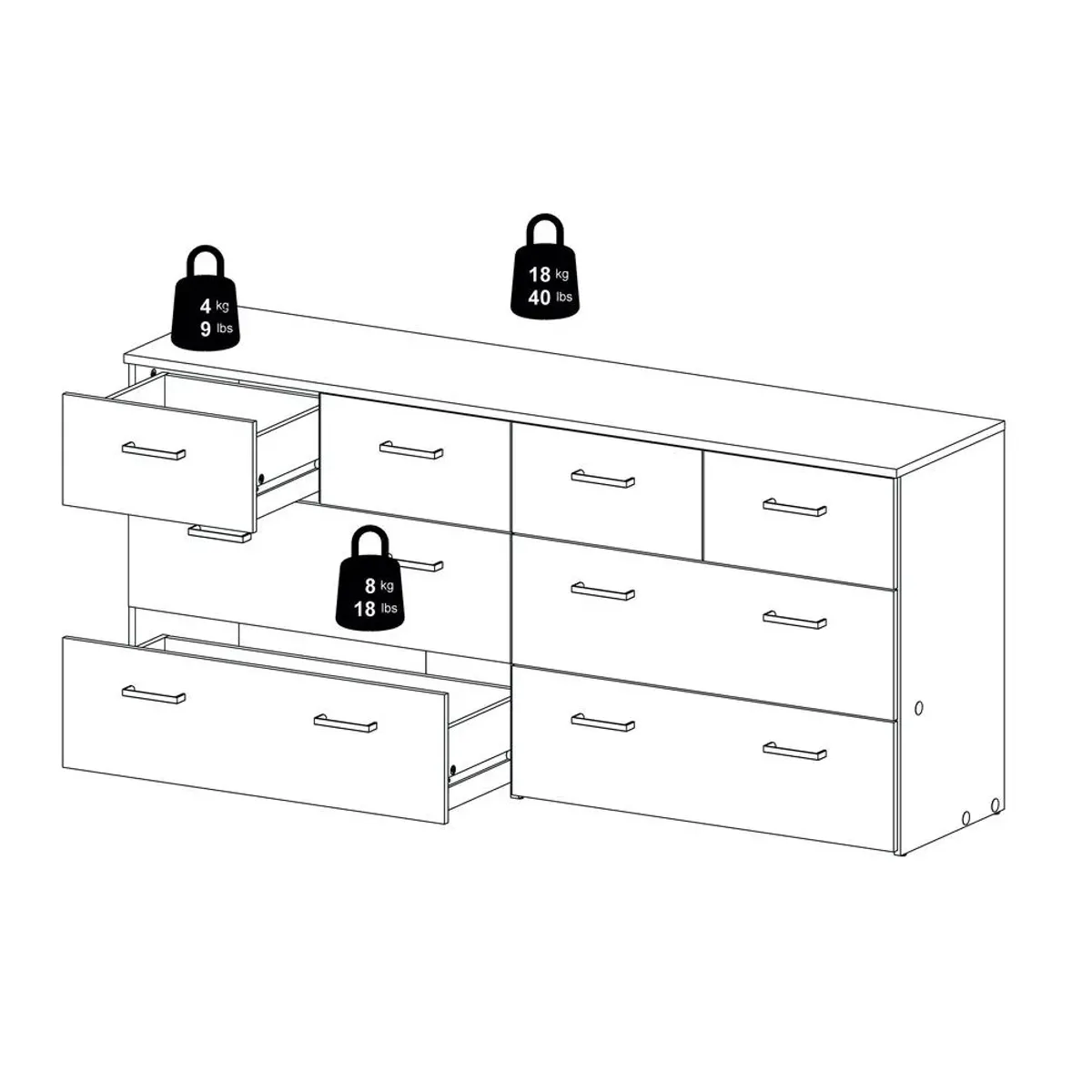 Tvilum 8 Drawer Double Dresser Oak Structure/White