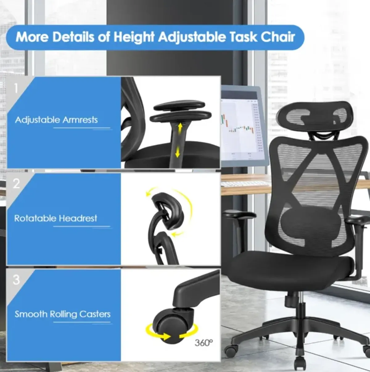 Hivvago High Back Mesh Executive Chair with Adjustable Lumbar Support