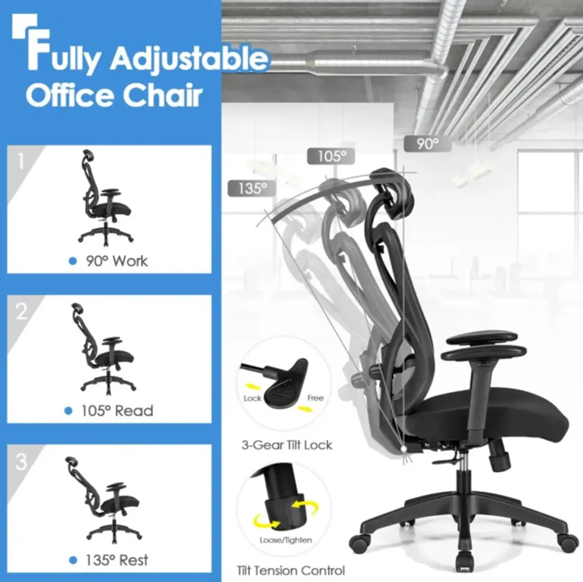 Hivvago High Back Mesh Executive Chair with Adjustable Lumbar Support