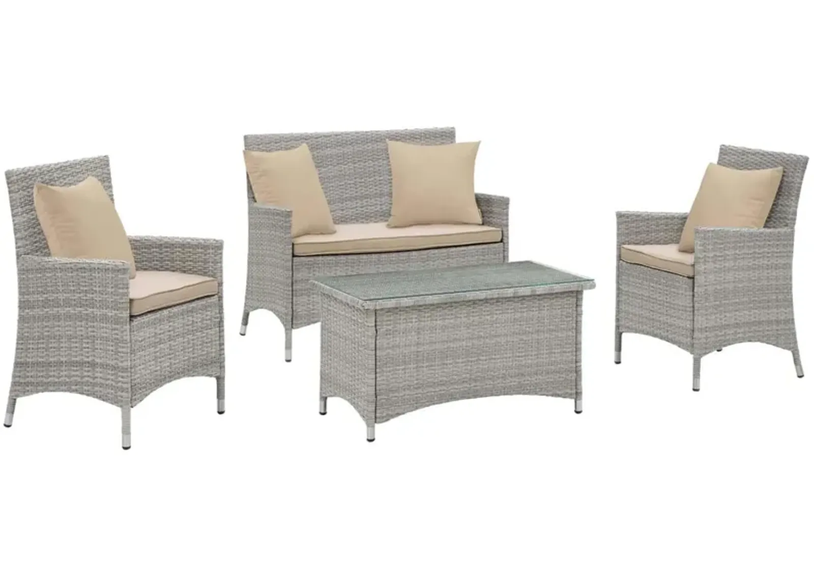 Bridge 4 Piece Outdoor Patio Patio Conversation Set with Pillow Set - Light Gray Beige