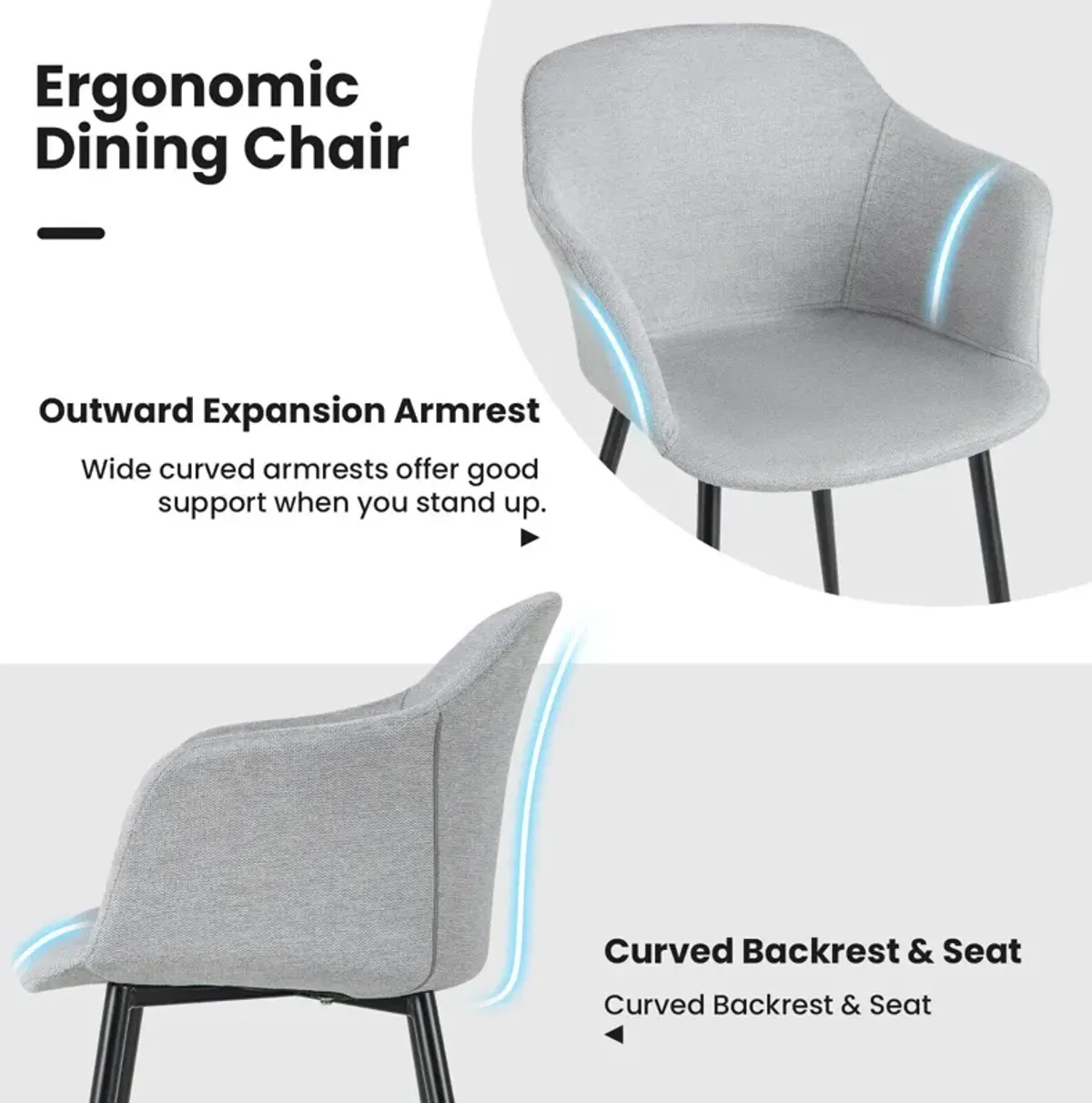 Set of 2 Upholstered Dining Chair with Ergonomic Backrest Design