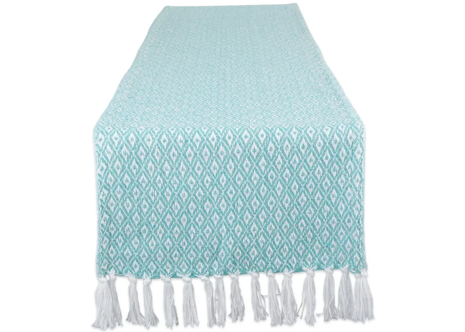 72" Aqua Blue and White Diamond Rectangular Weaved Table Runner