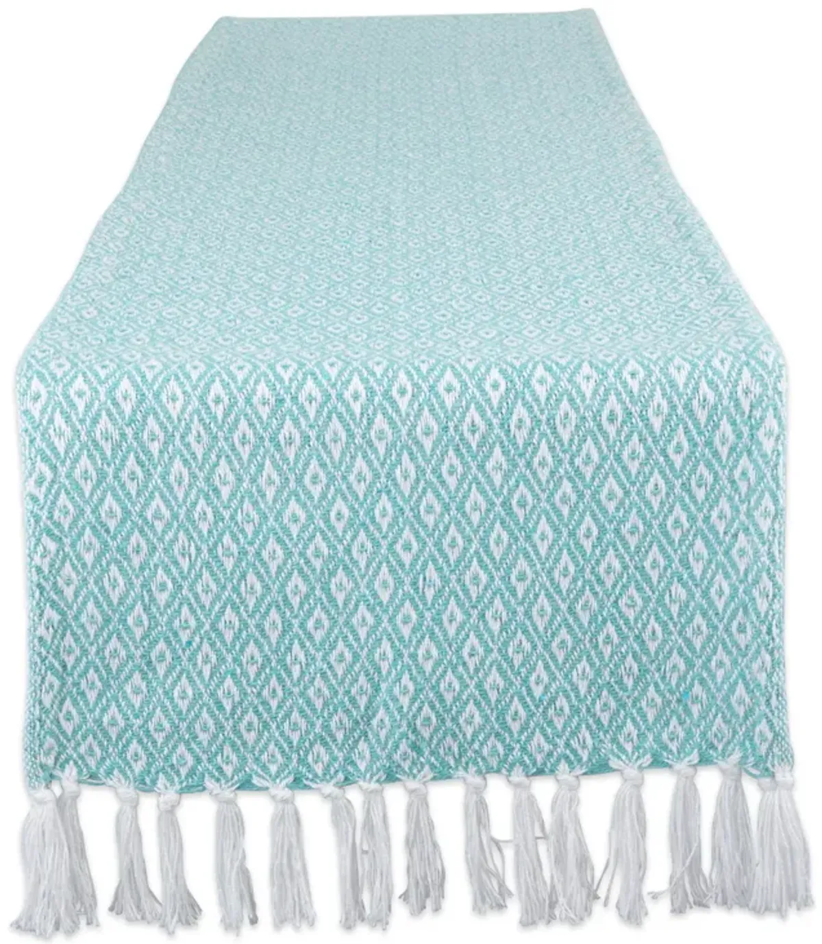 72" Aqua Blue and White Diamond Rectangular Weaved Table Runner