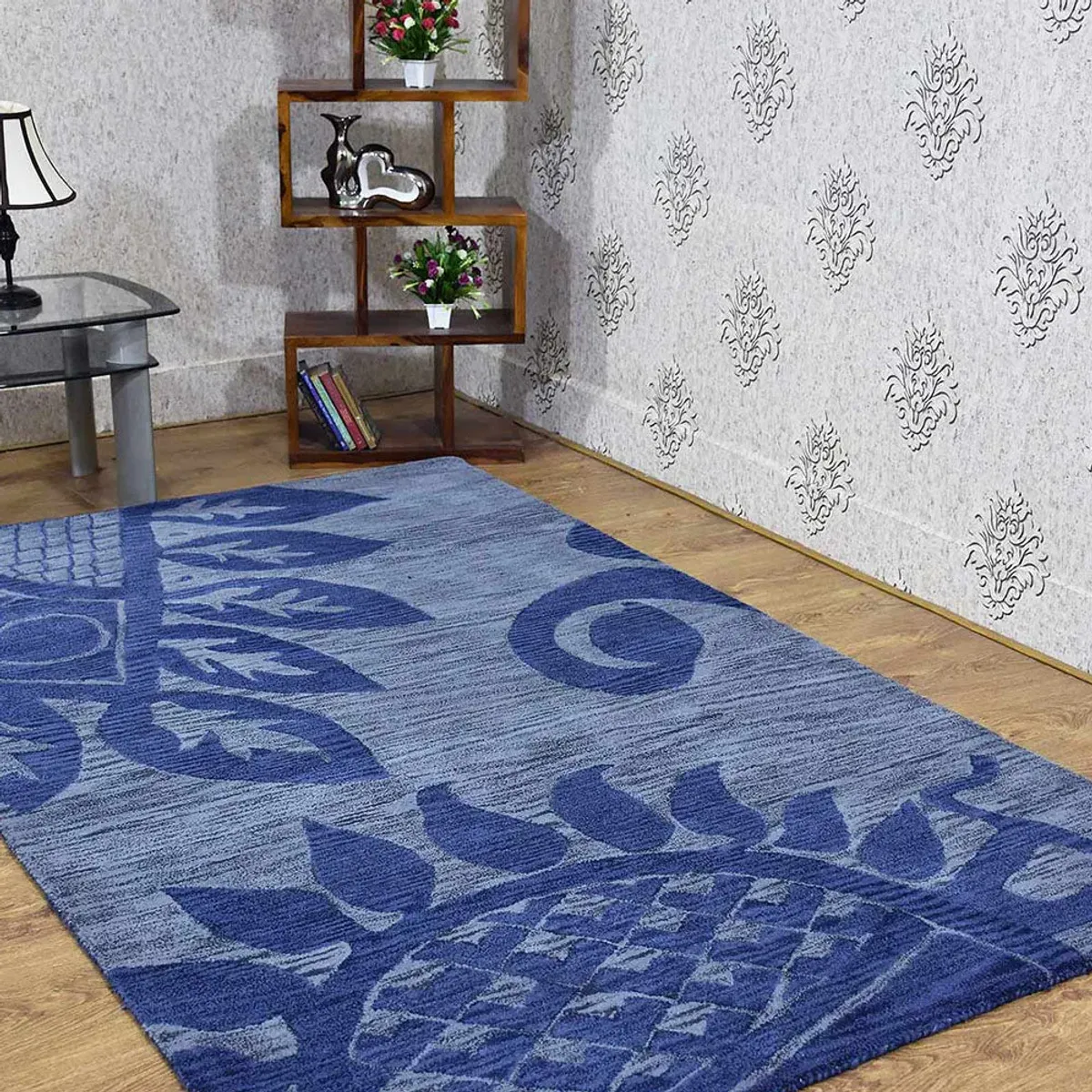 RUGSOTIC CARPETS HAND TUFTED WOOL ECO-FRIENDLY AREA RUGS  - 5'x8', Rectangle Shape, Blue, Contemporary Modern Design, High Pile Thick Handmade Area Rugs for Living Room, Bed Room (K00917)