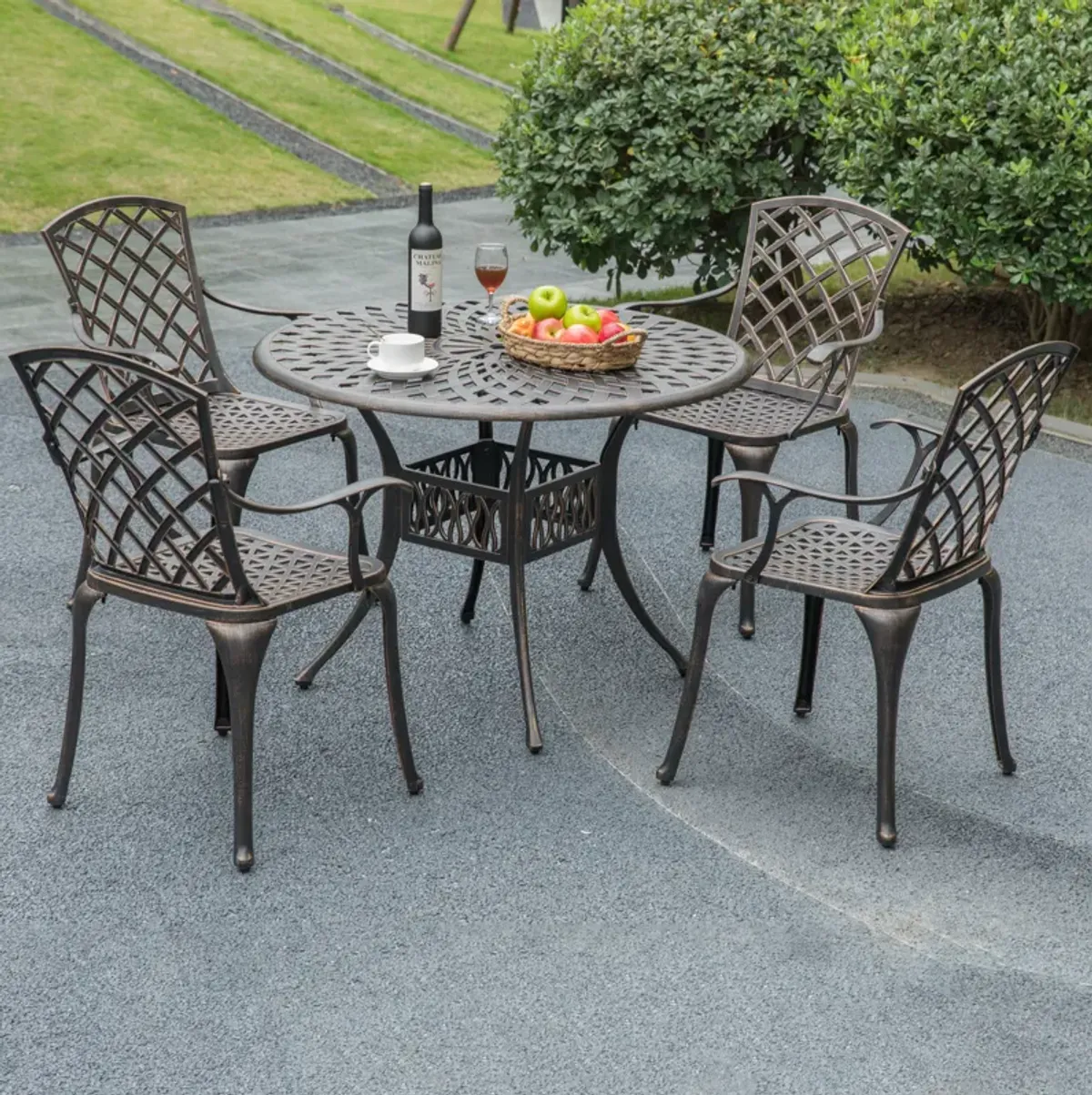 Indoor and Outdoor Bronze Dinning Set 2 Chairs Cast Aluminum