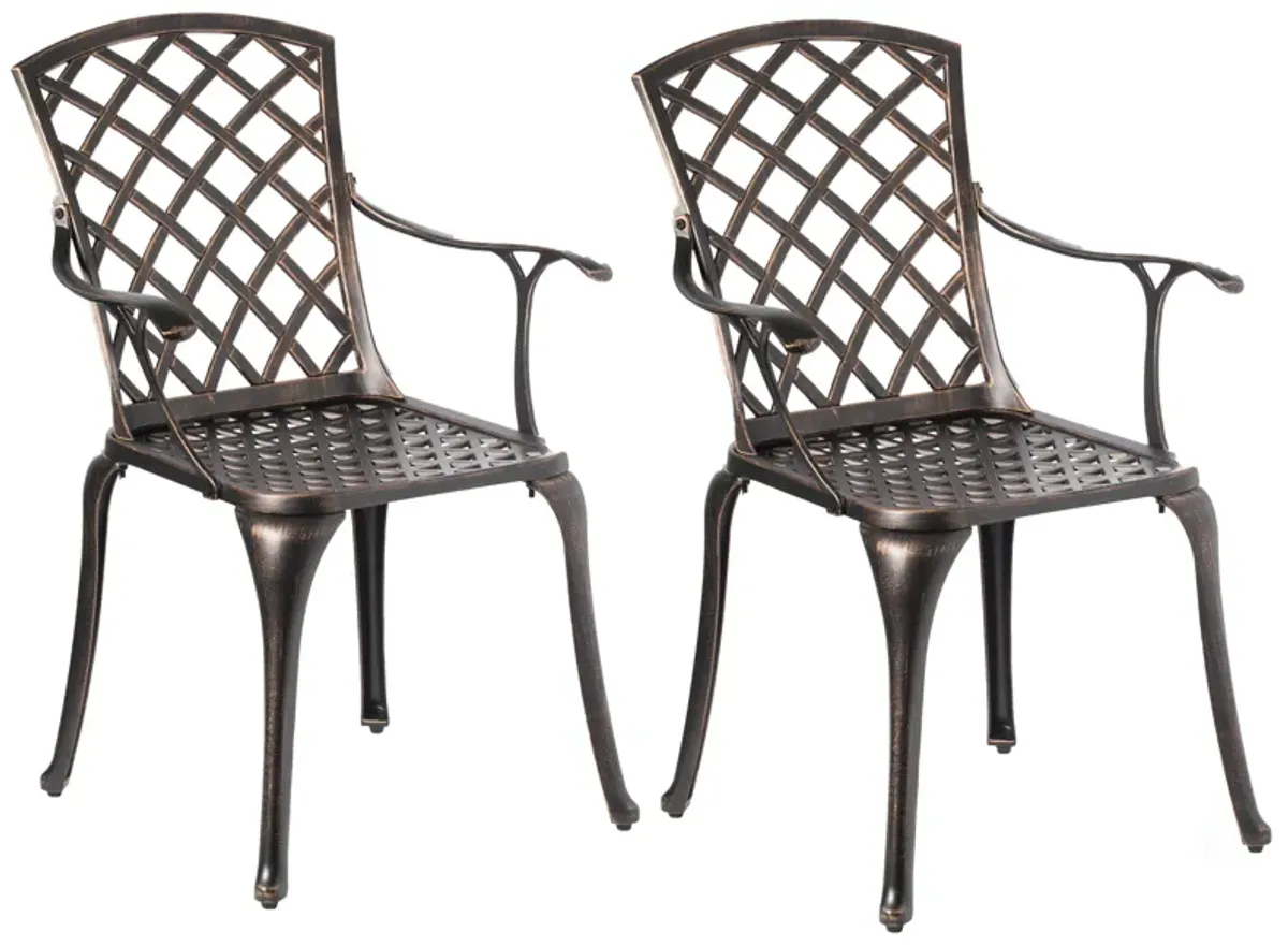 Indoor and Outdoor Bronze Dinning Set 2 Chairs Cast Aluminum