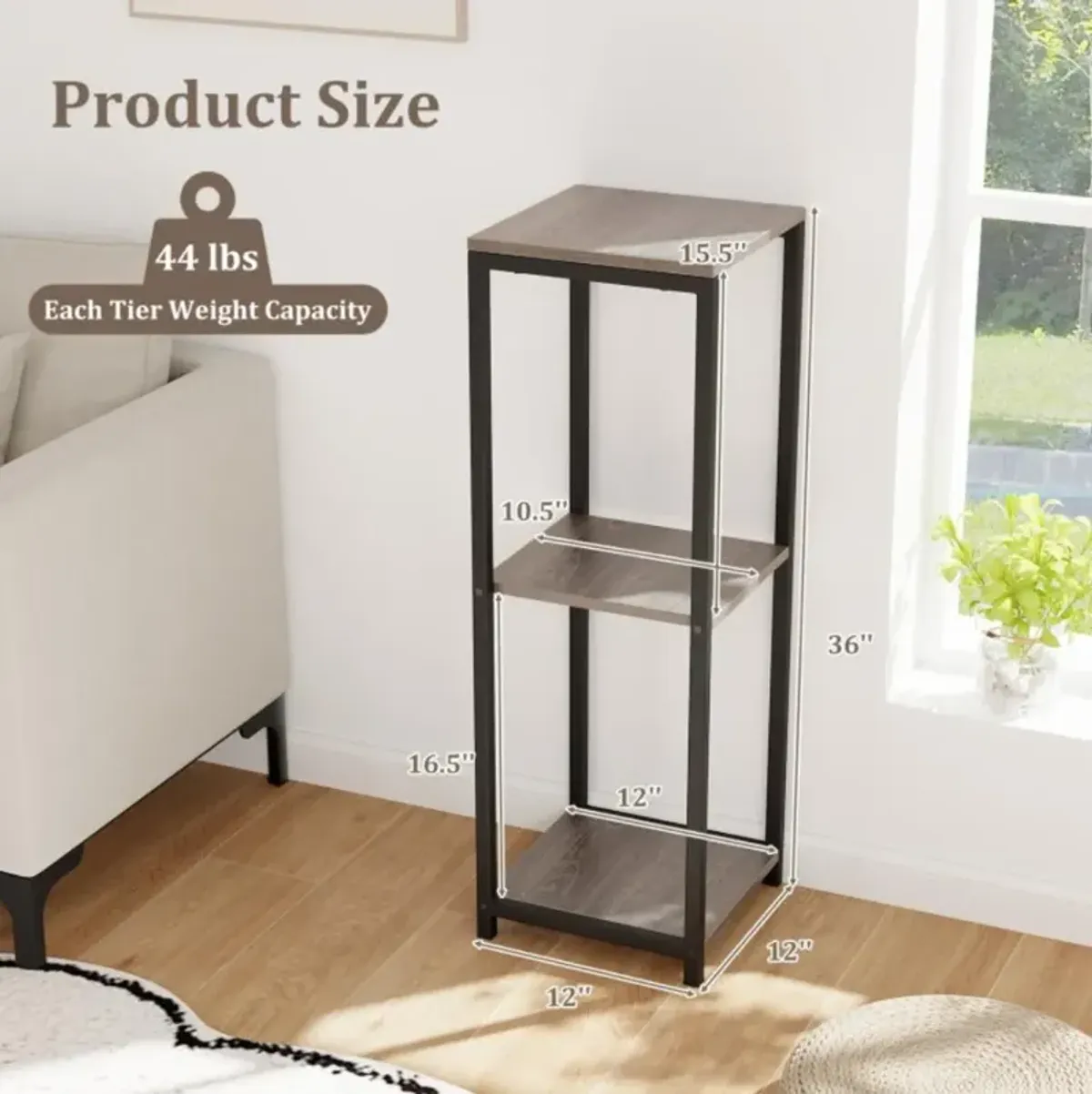 Hivvago 3-Tier Tall Metal Plant Stand Corner Plant Holder with Anti-tipping Device