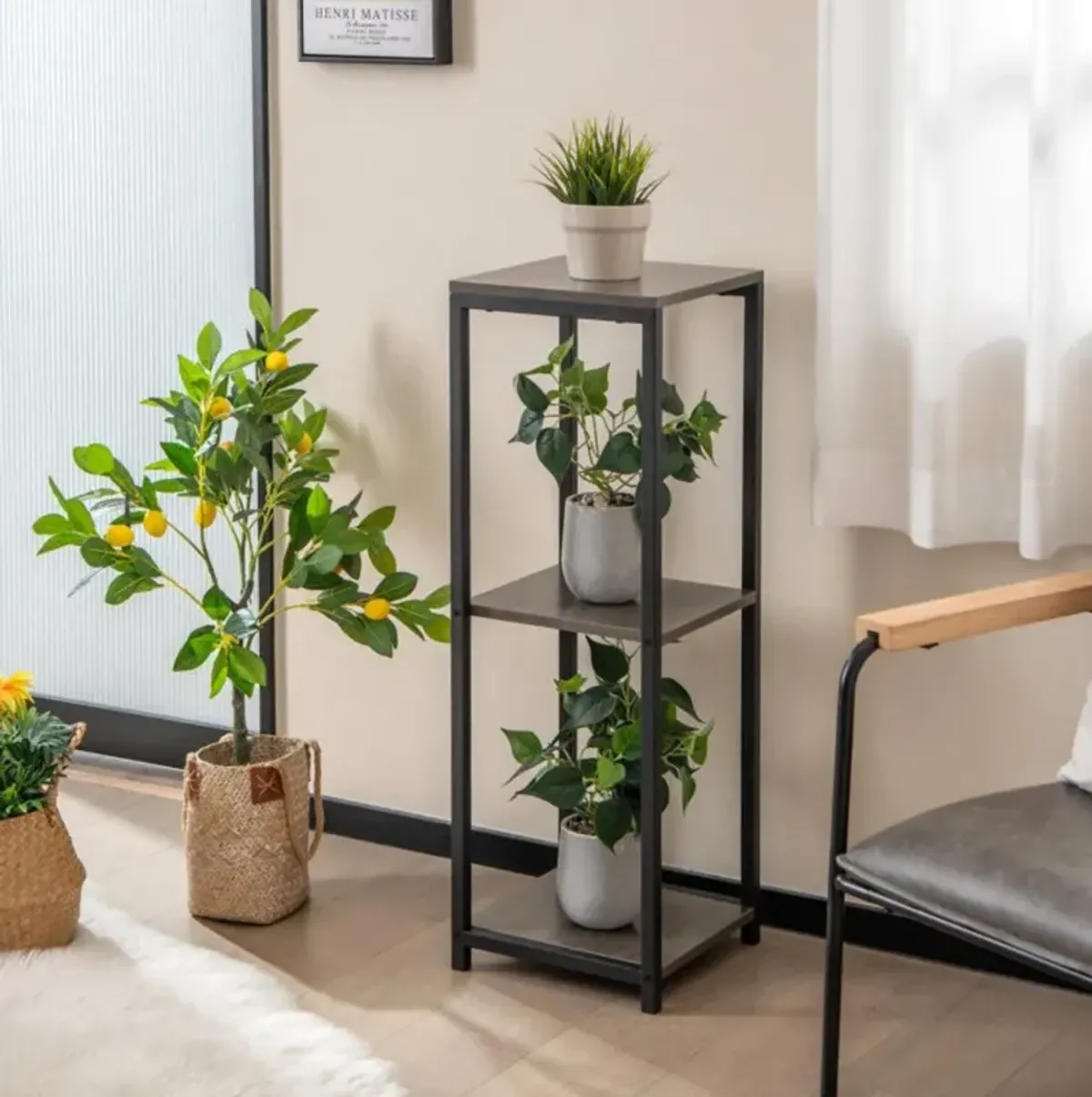 Hivvago 3-Tier Tall Metal Plant Stand Corner Plant Holder with Anti-tipping Device