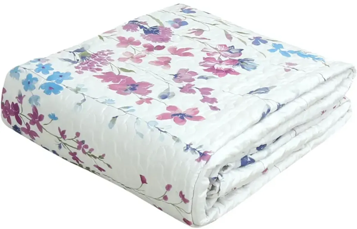 3 PCS Quilt Bedspread Coverlet White Floral Design Microfiber Full Size