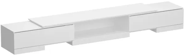 FUFU&GAGA 63–93.7” Modern White Extendable TV Stand with 2 Drawers, Angled Front Design, MDF Wooden Shelf for Living Room Storage (63–93.7 in. W x 15.3 in. D x 11.8 in. H), White