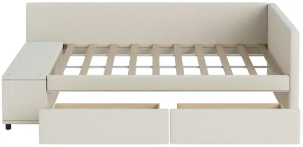 Merax  L-Shaped Upholstered Platform Bed with Storage