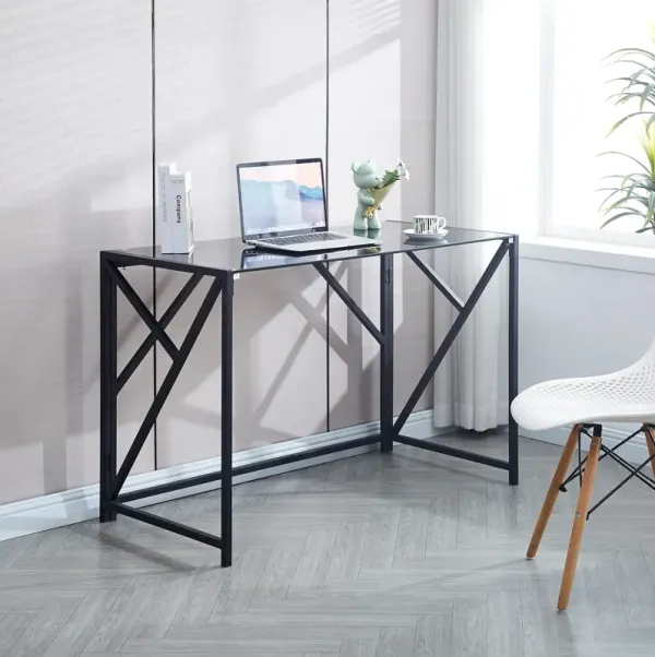 Streamdale Tempered Glass Computer Desk with Metal Frame