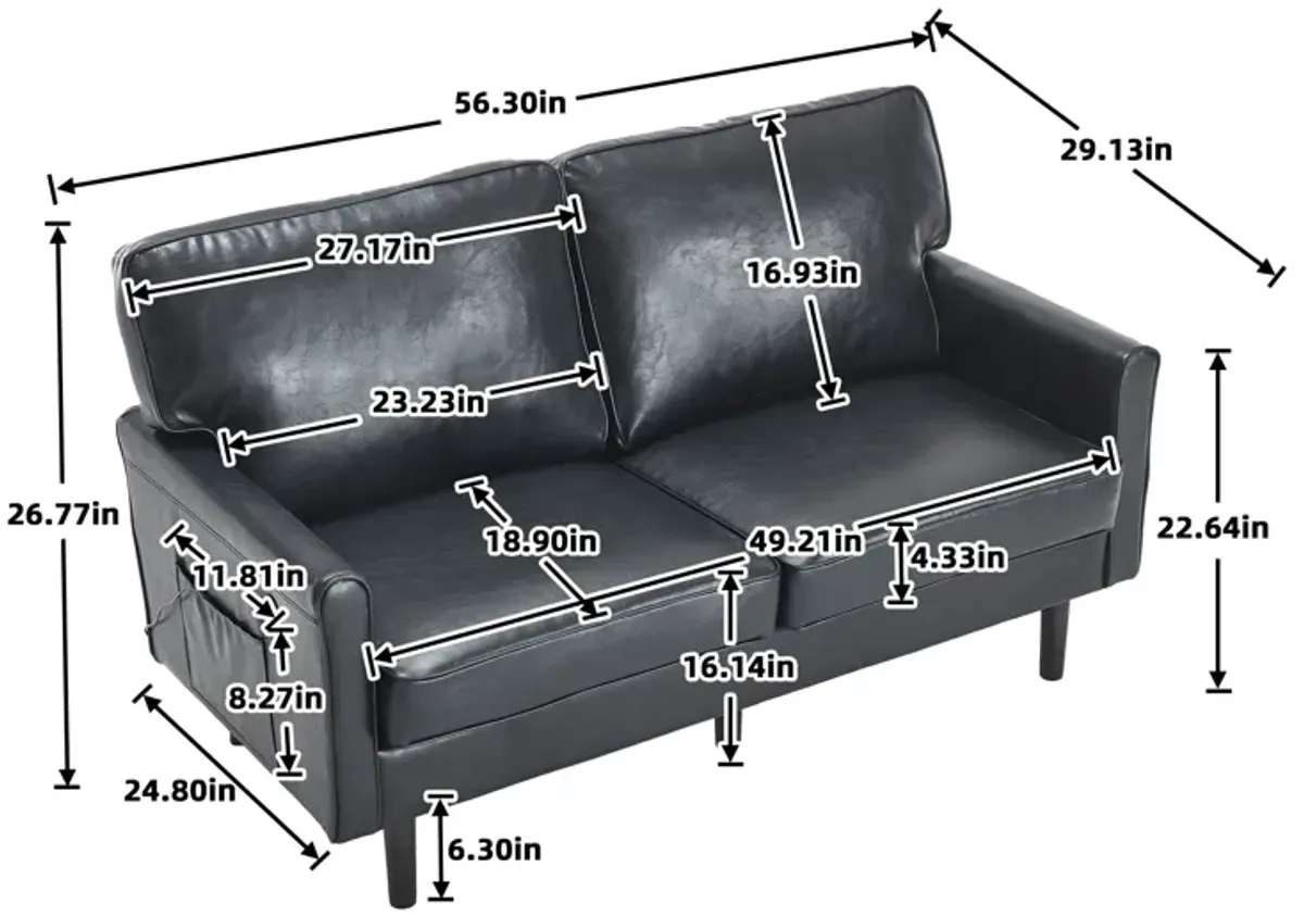 Mondawe PU Leather Loveseat, 2 Seater Small Sofa Couches with USB & Removable Pillow Cover