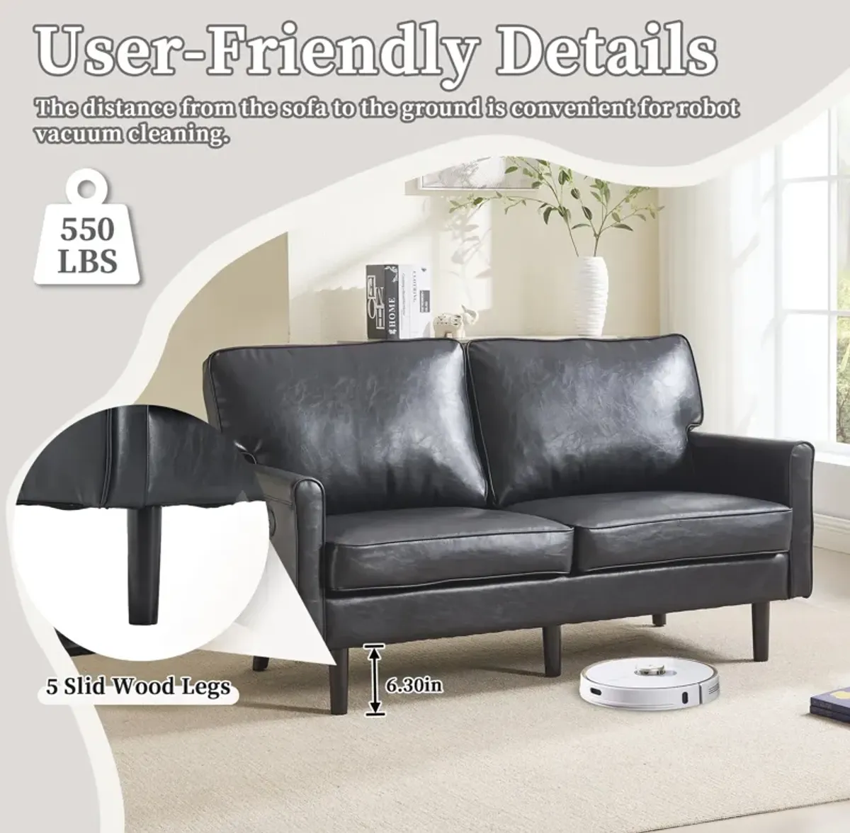 Mondawe PU Leather Loveseat, 2 Seater Small Sofa Couches with USB & Removable Pillow Cover