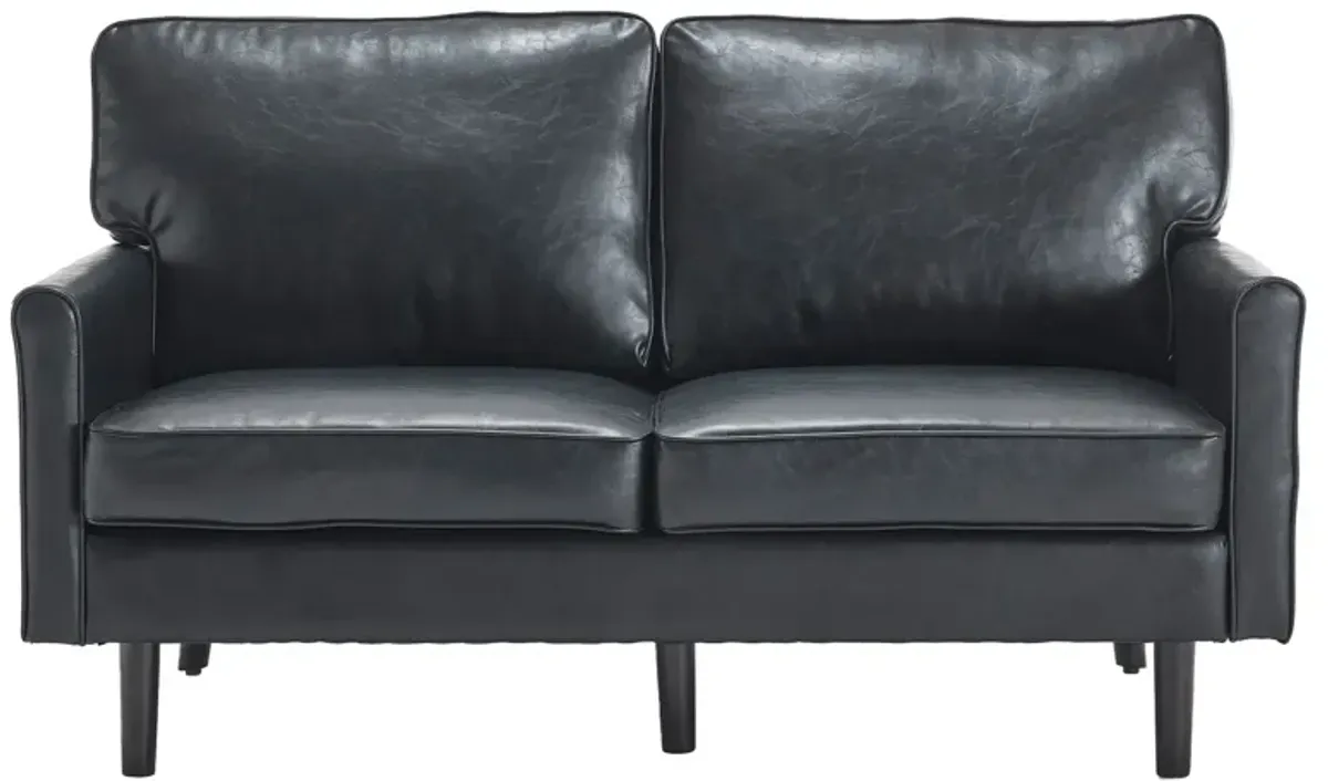 Mondawe PU Leather Loveseat, 2 Seater Small Sofa Couches with USB & Removable Pillow Cover