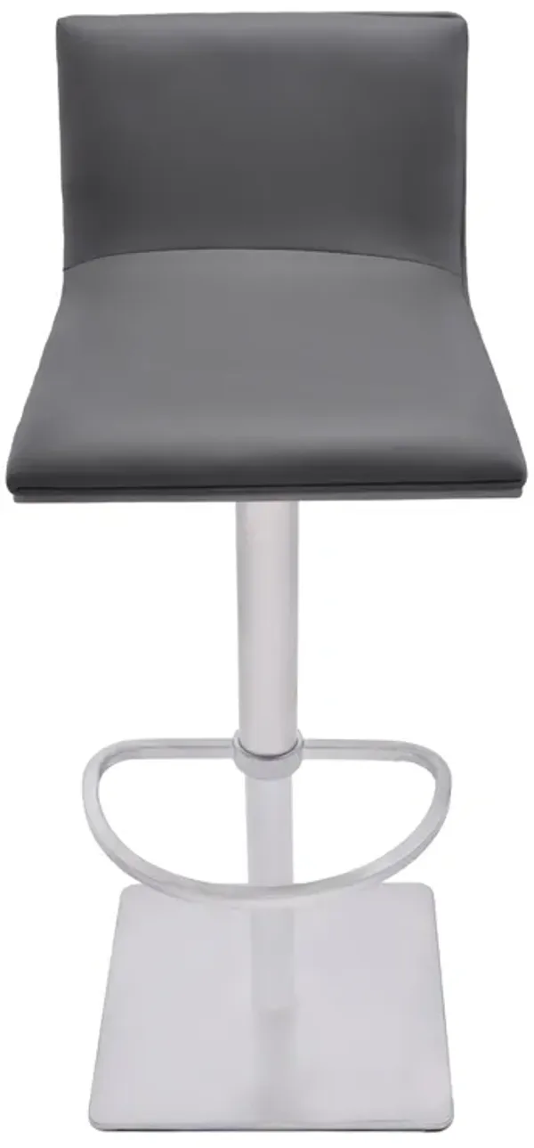 Crystal Adjustable Height Swivel Grey Fabric and Walnut Stool with Brushed Stainless Steel Base