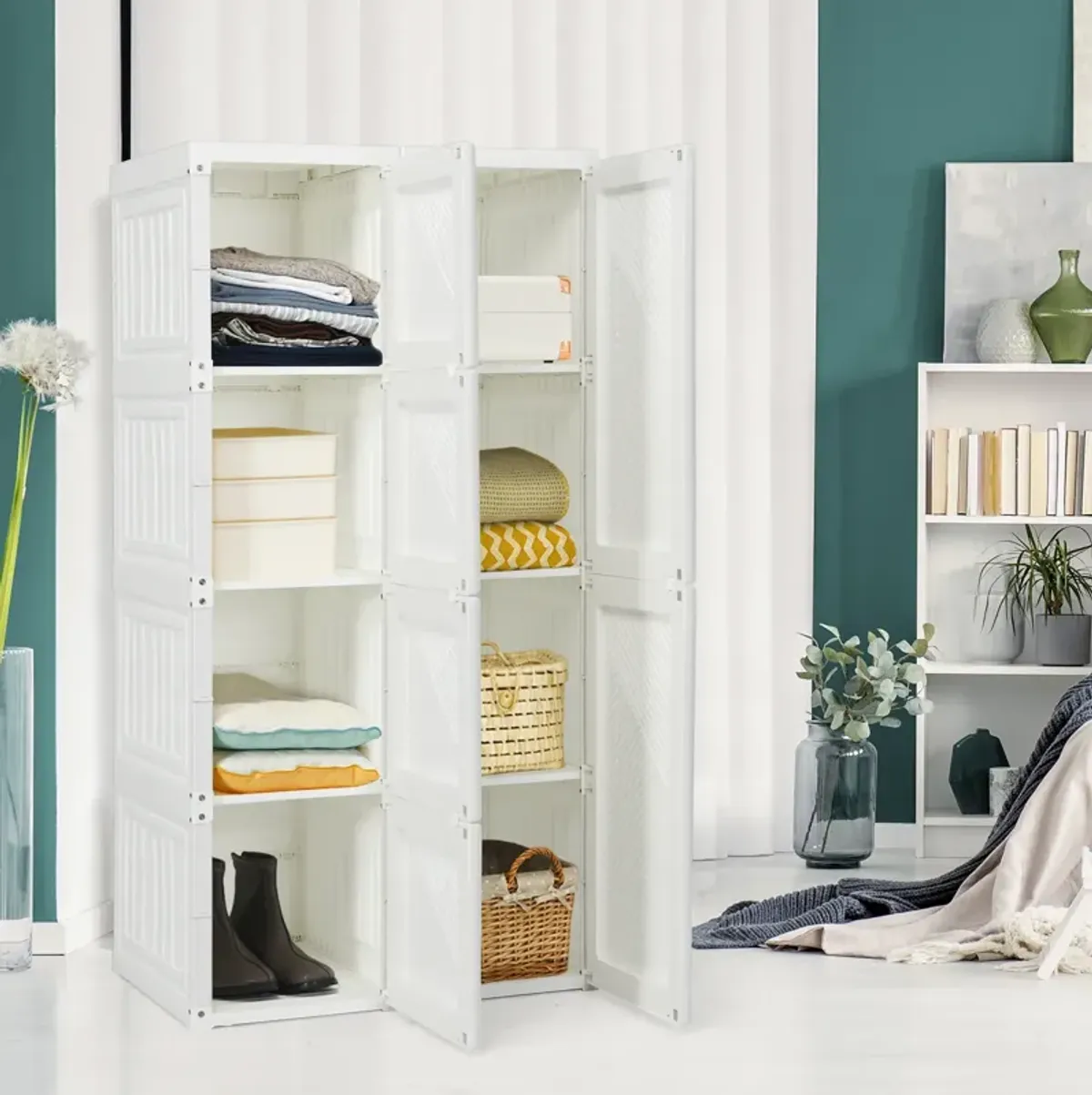 Clothes Foldable Armoire Wardrobe Closet with Cubby Storage