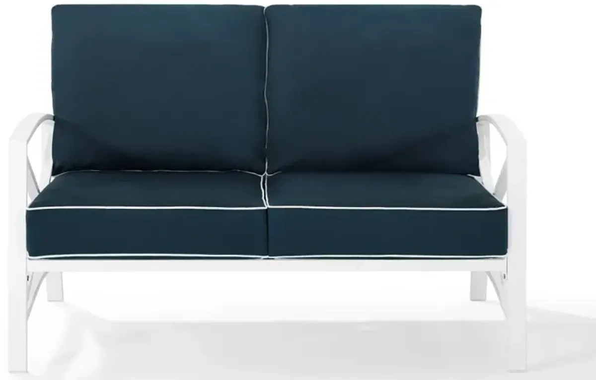 Crosley Furniture  Kaplan Loveseat in White with Navy - 32 x 54 x 30.5 in.