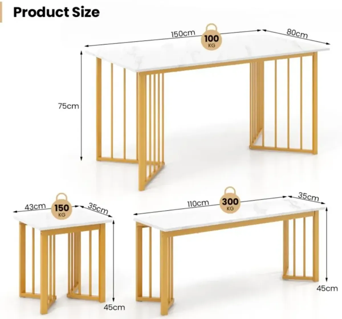 Hivvago 4 Piece Dining Table Set with Bench and 2 Stools