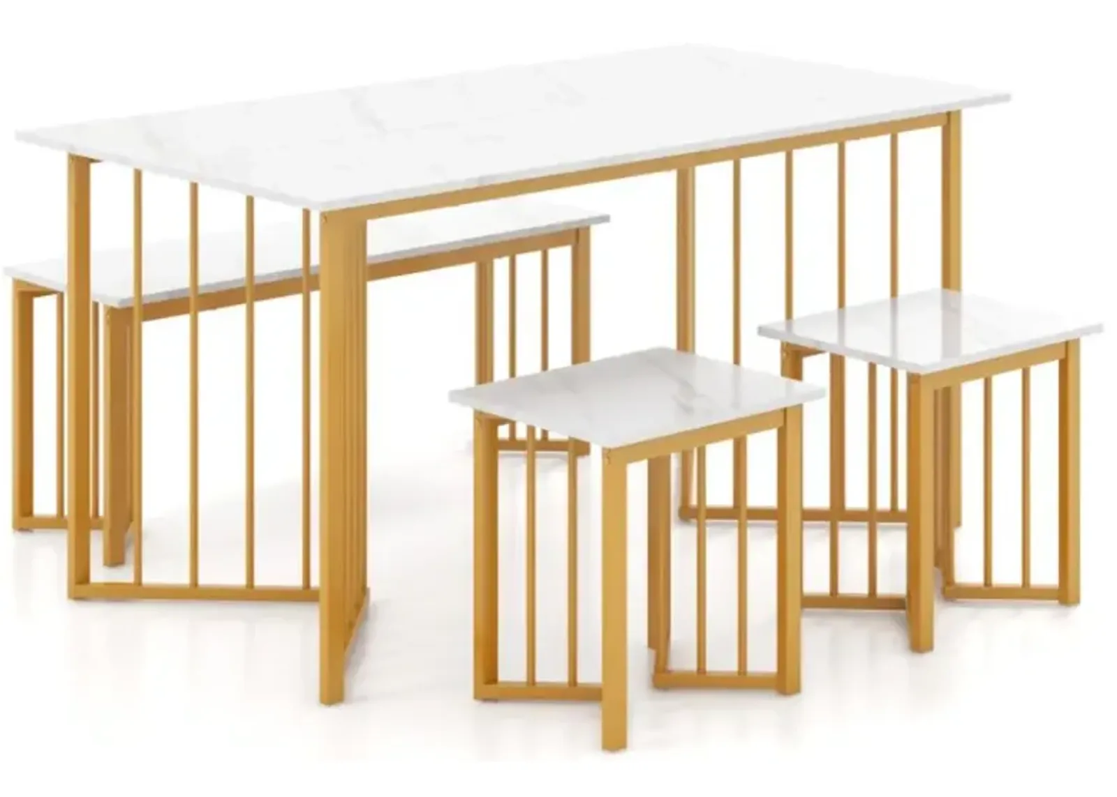 Hivvago 4 Piece Dining Table Set with Bench and 2 Stools