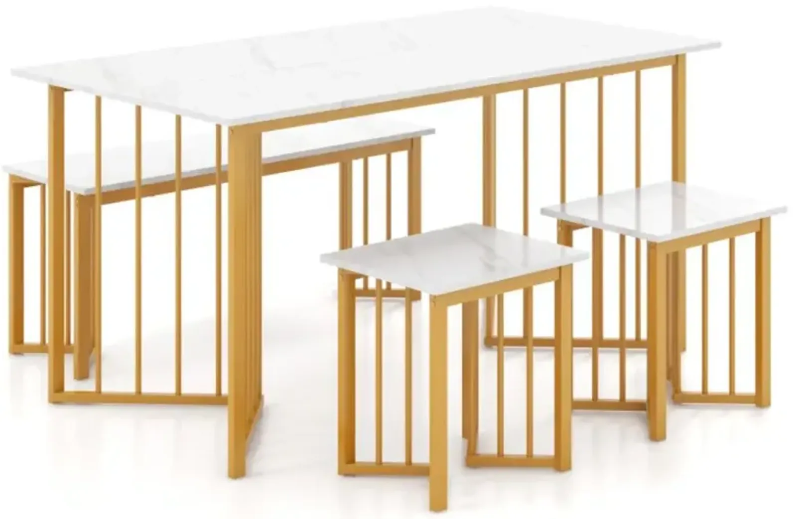 Hivvago 4 Piece Dining Table Set with Bench and 2 Stools