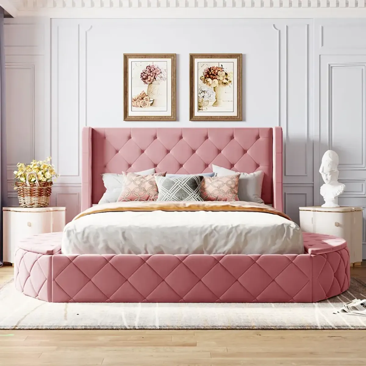 Merax Velvet Upholstered Platform Bed with Storage