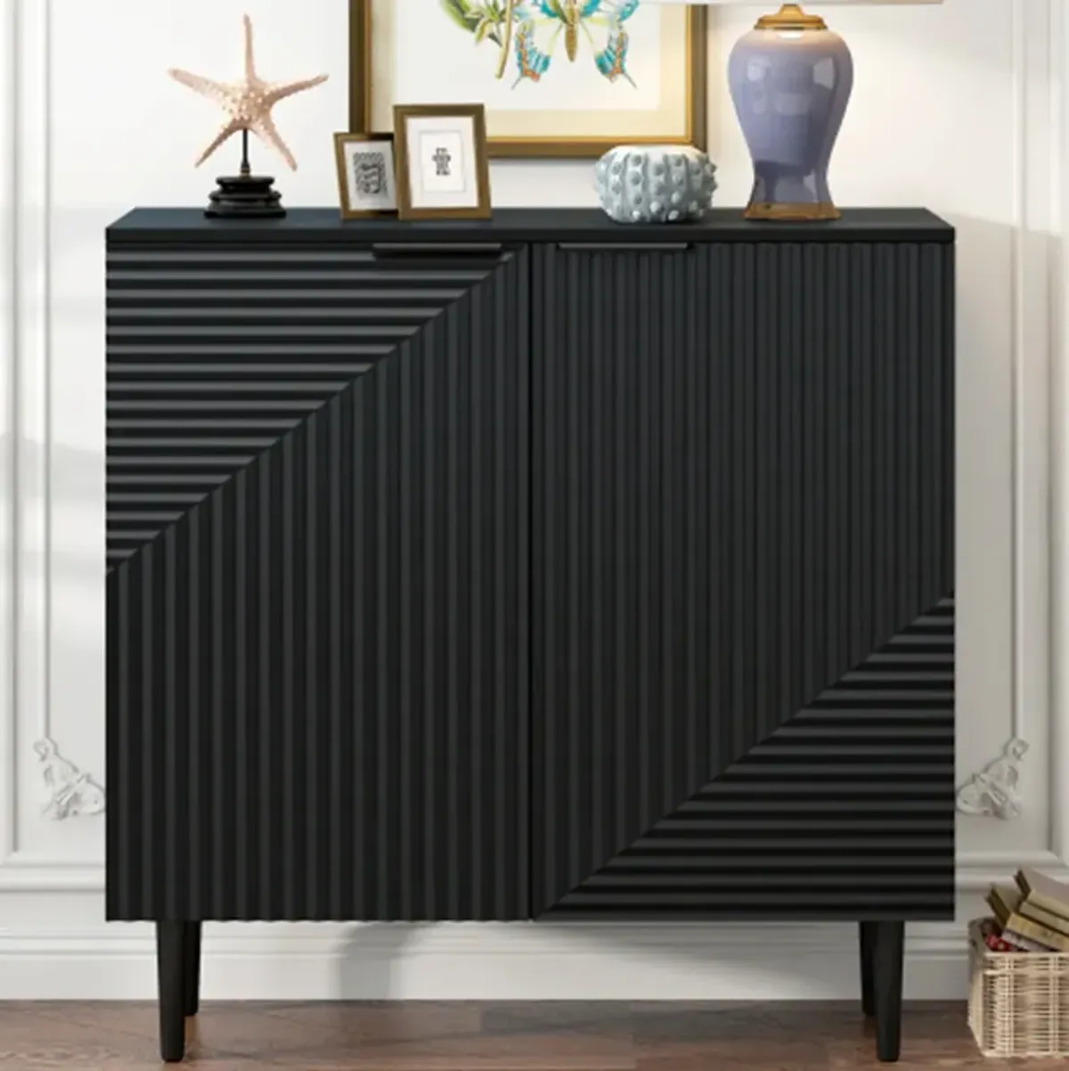 Modern Mirod Side Cabinet Featuring Adjustable Shelves & Geometric Door Design: Stylish Storage Solution for Any Home Décor