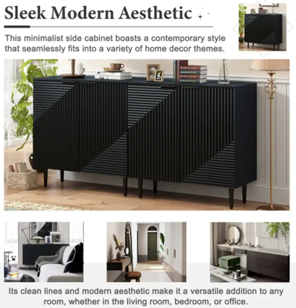 Modern Mirod Side Cabinet Featuring Adjustable Shelves & Geometric Door Design: Stylish Storage Solution for Any Home Décor