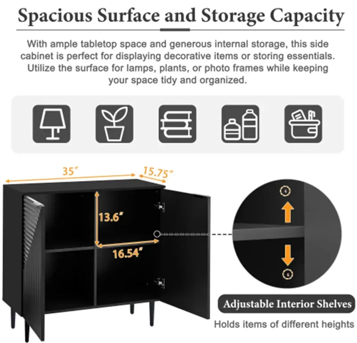 Modern Mirod Side Cabinet Featuring Adjustable Shelves & Geometric Door Design: Stylish Storage Solution for Any Home Décor