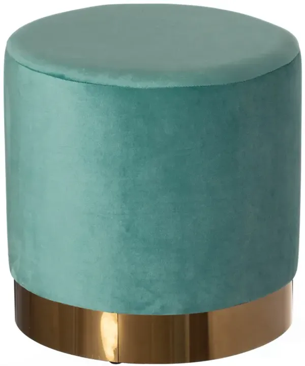 Modern Round Velvet Fabric Standard Ottoman Stool with Gold Base, Dark Green
