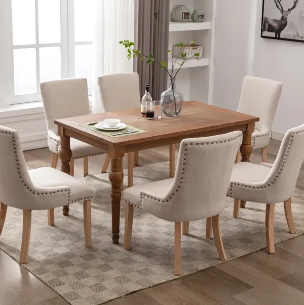Streamdale Beige Fabric Dining Chairs with Rubberwood Legs