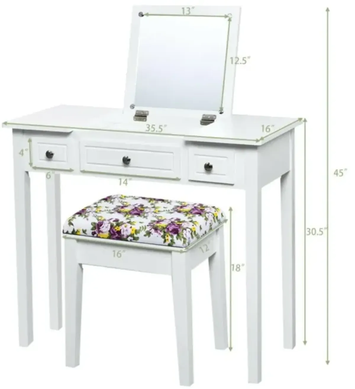 Hivvago Vanity Dressing Table Set with Flip Top Mirror and 3 Drawers