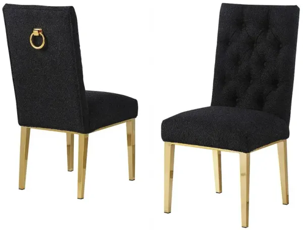 Black Boucle Fabric With Gold Chrome Base Dining Chairs (Set Of 2)