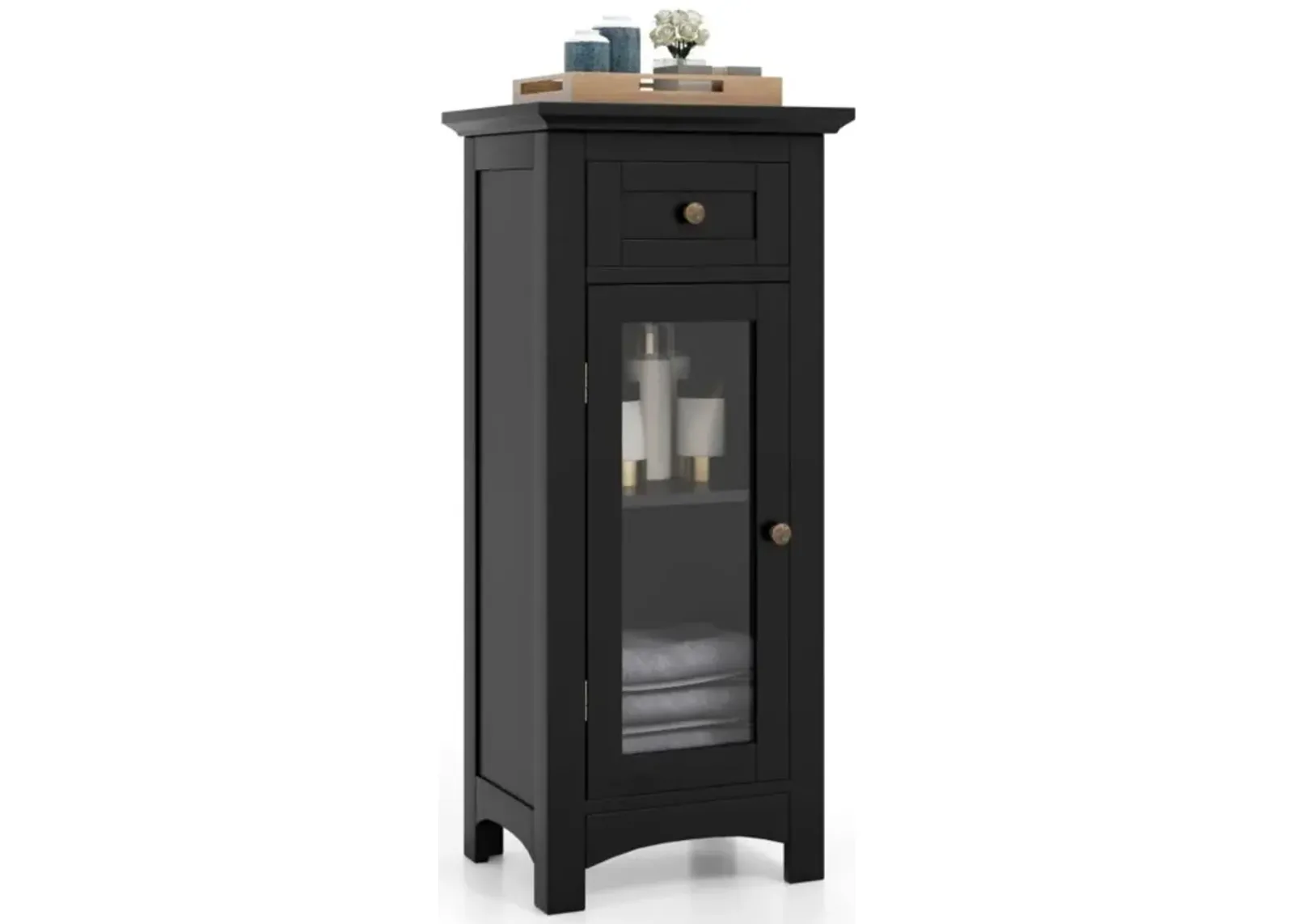 Hivvago Bathroom Freestanding Storage Cabinet with Single Glass Door