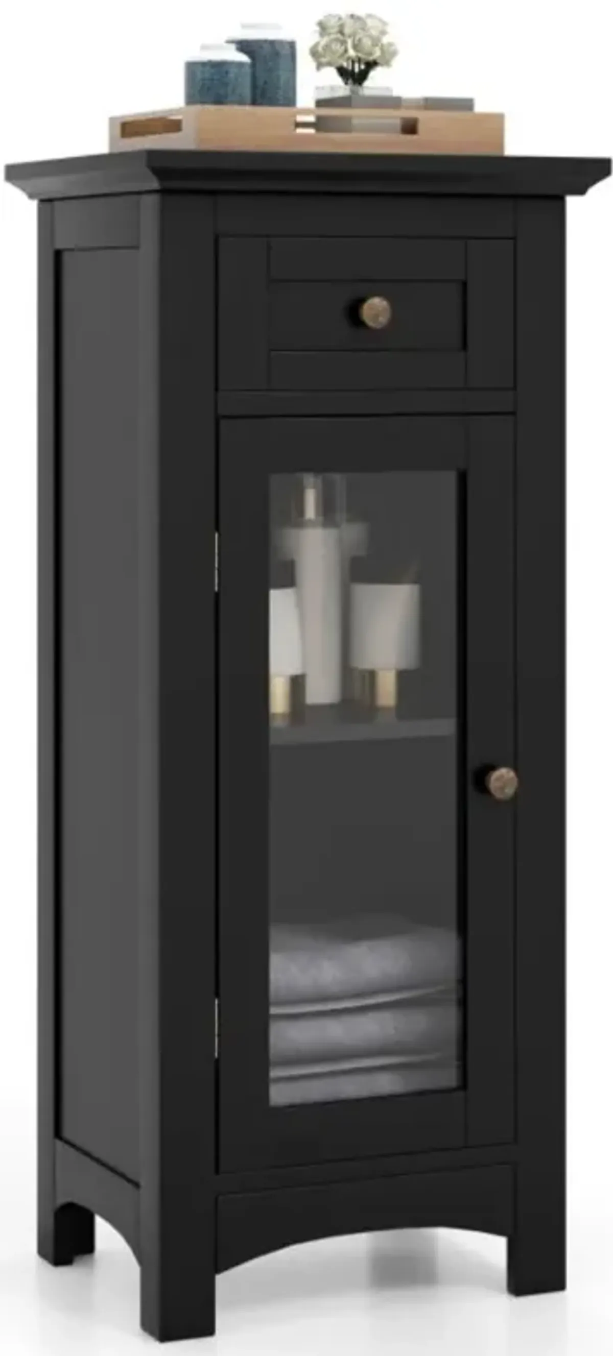 Hivvago Bathroom Freestanding Storage Cabinet with Single Glass Door