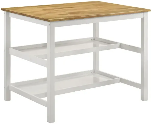 Kiyana Counter Height Table, 2 Shelves, 43 Inch Brown Hardwood, White - Benzara