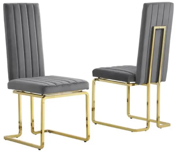 Dark grey velvet side chairs with gold color base - Set of 2