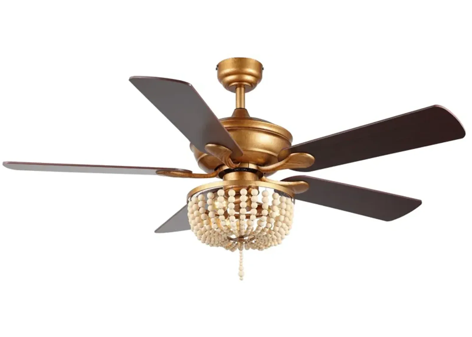 Erin Rustic Farmhouse Iron/Wood Bead Mobile Appremote Controlled LED Ceiling Fan