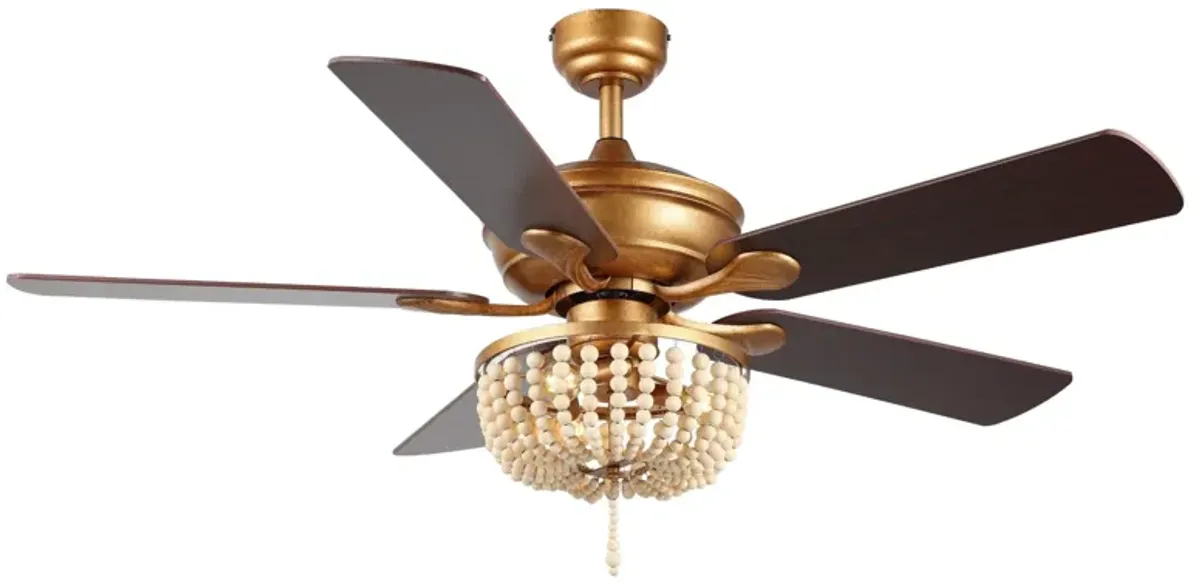 Erin Rustic Farmhouse Iron/Wood Bead Mobile Appremote Controlled LED Ceiling Fan