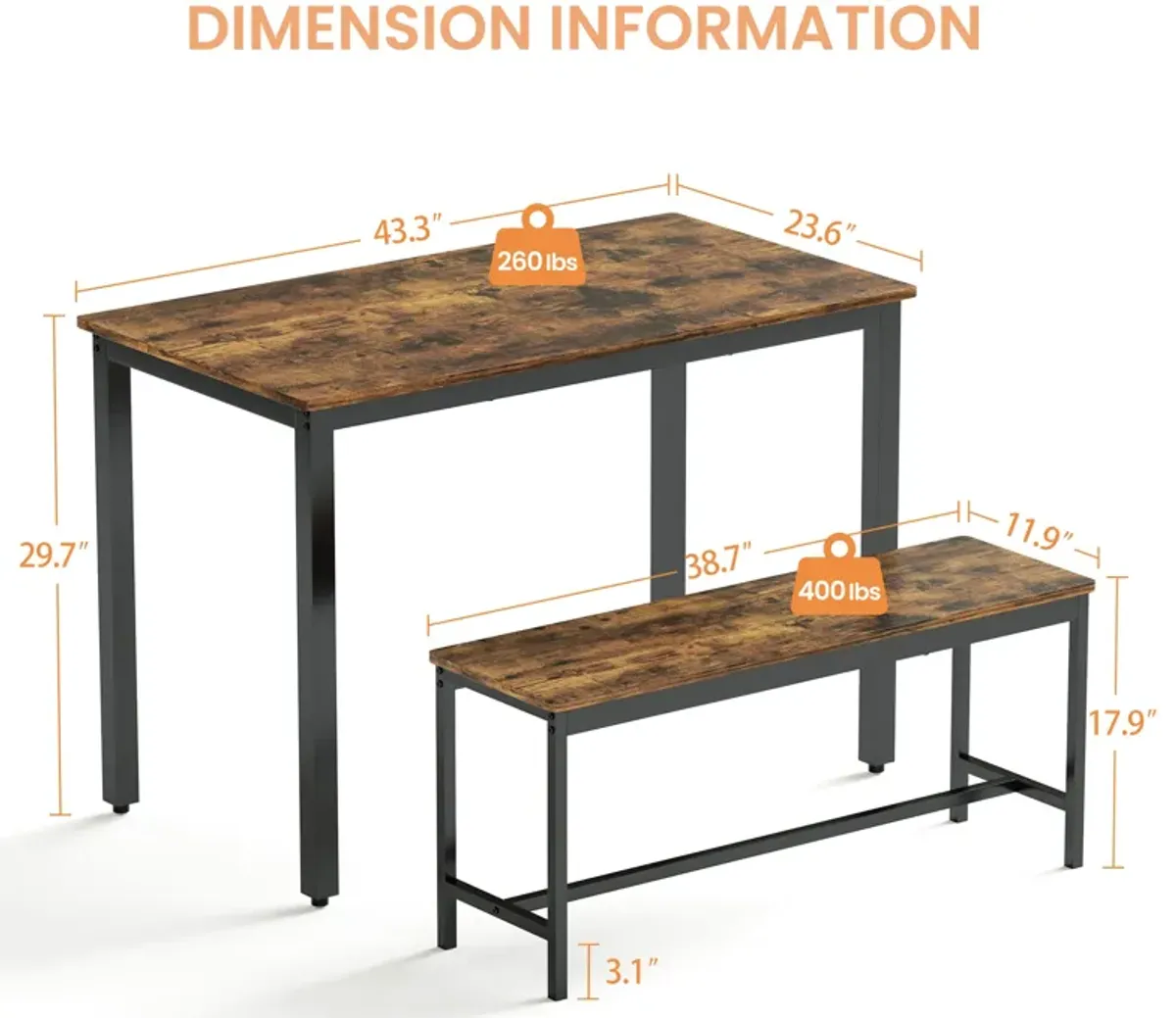 Merax 3 Pieces Dining Table  Bench Set