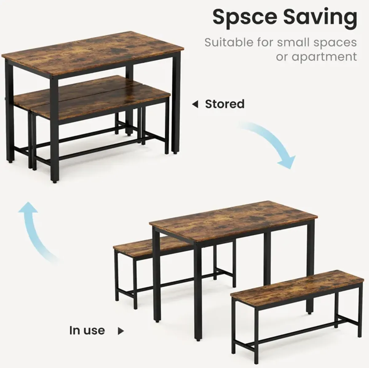 Merax 3 Pieces Dining Table  Bench Set