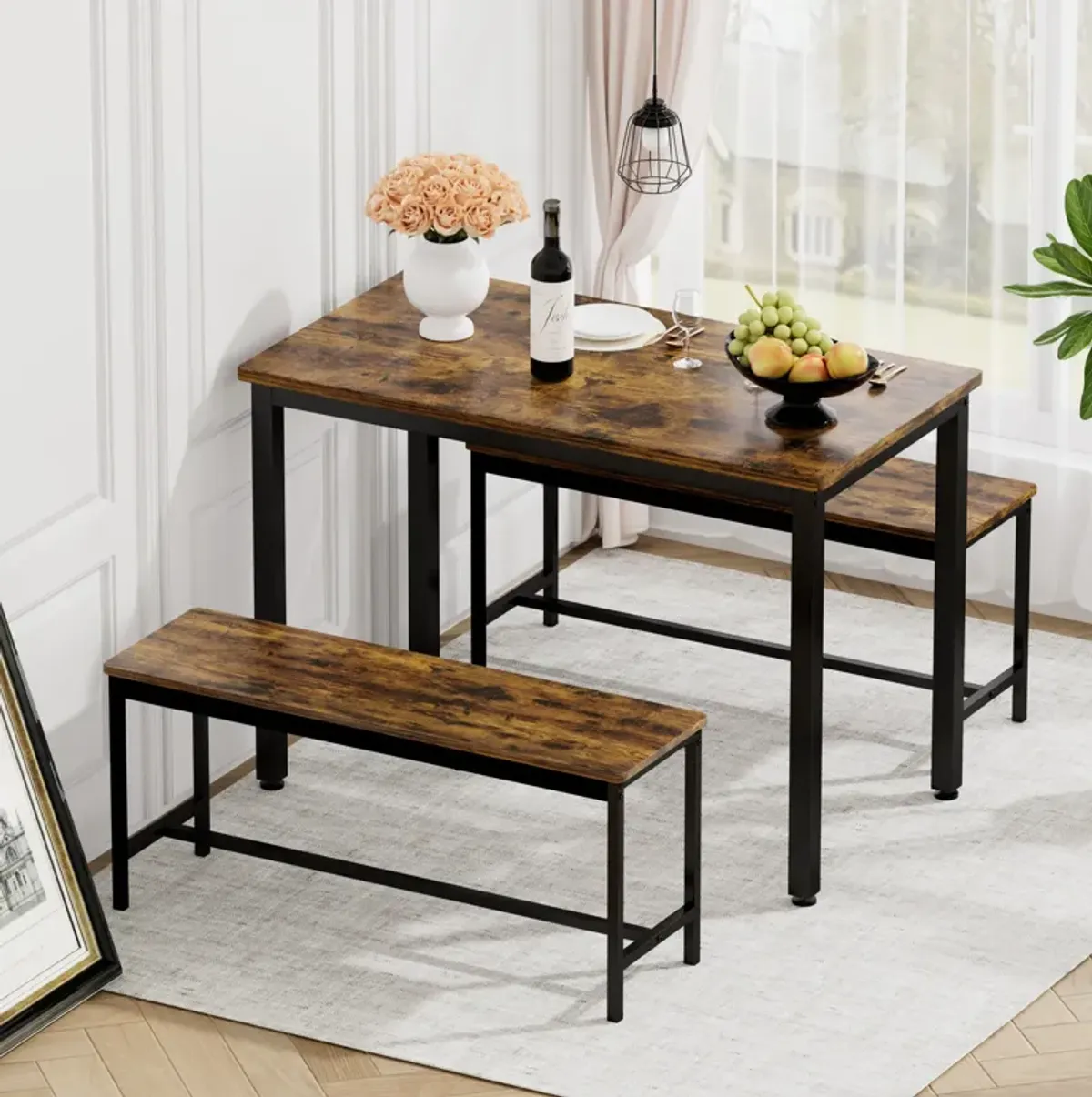 Merax 3 Pieces Dining Table  Bench Set