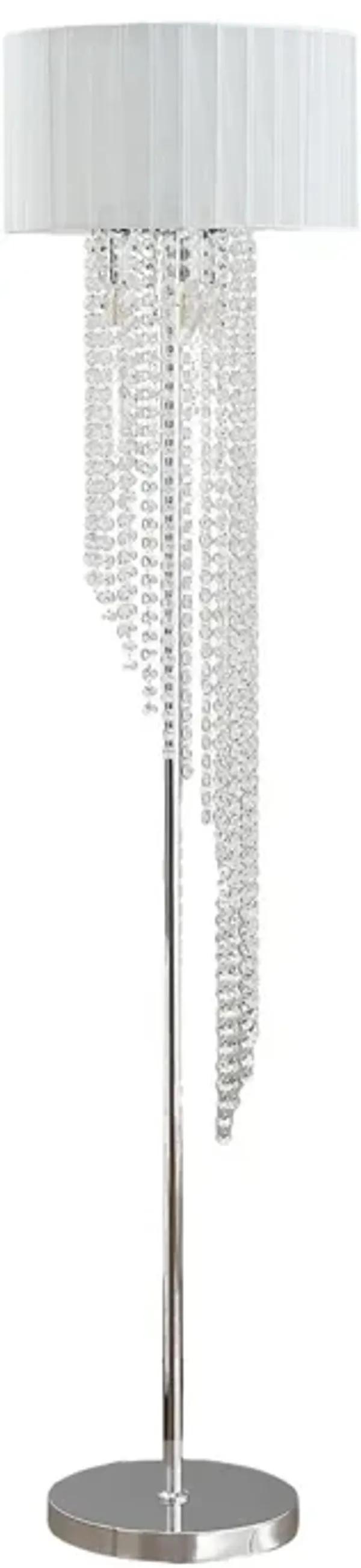 Mero Floor Lamp, Suspended Crystal Rain Chains, White Shade, 66 Inch  - Benzara