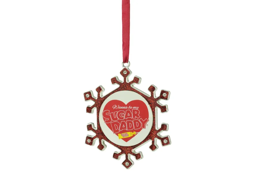 3.5" Red and Silver Snowflake Sugar Daddy Candy Logo Christmas Ornament