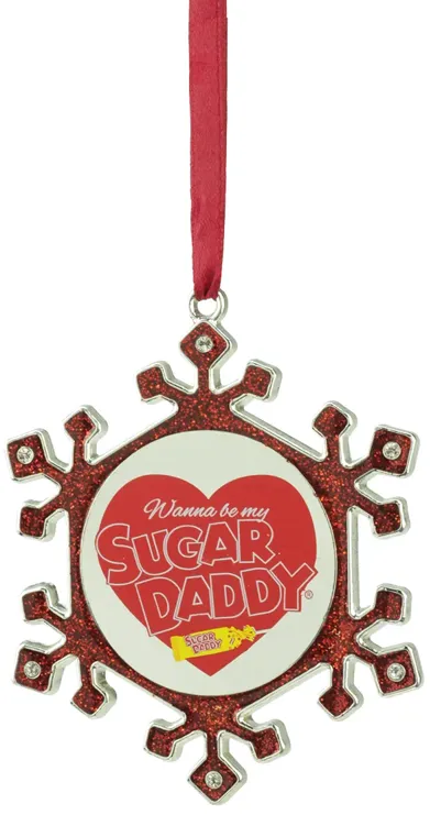 3.5" Red and Silver Snowflake Sugar Daddy Candy Logo Christmas Ornament