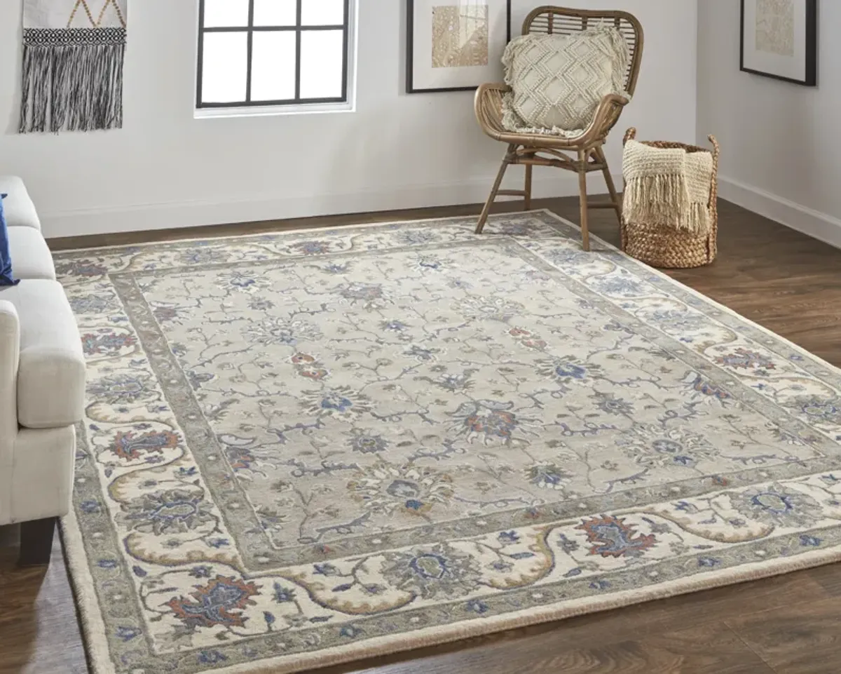 Rylan 8640F Taupe/Ivory/Blue 9' x 12' Rug