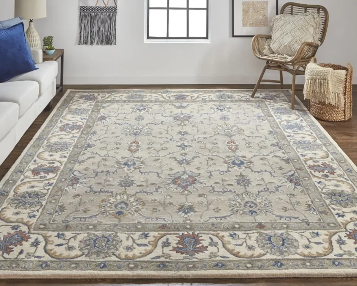 Rylan 8640F Taupe/Ivory/Blue 9' x 12' Rug