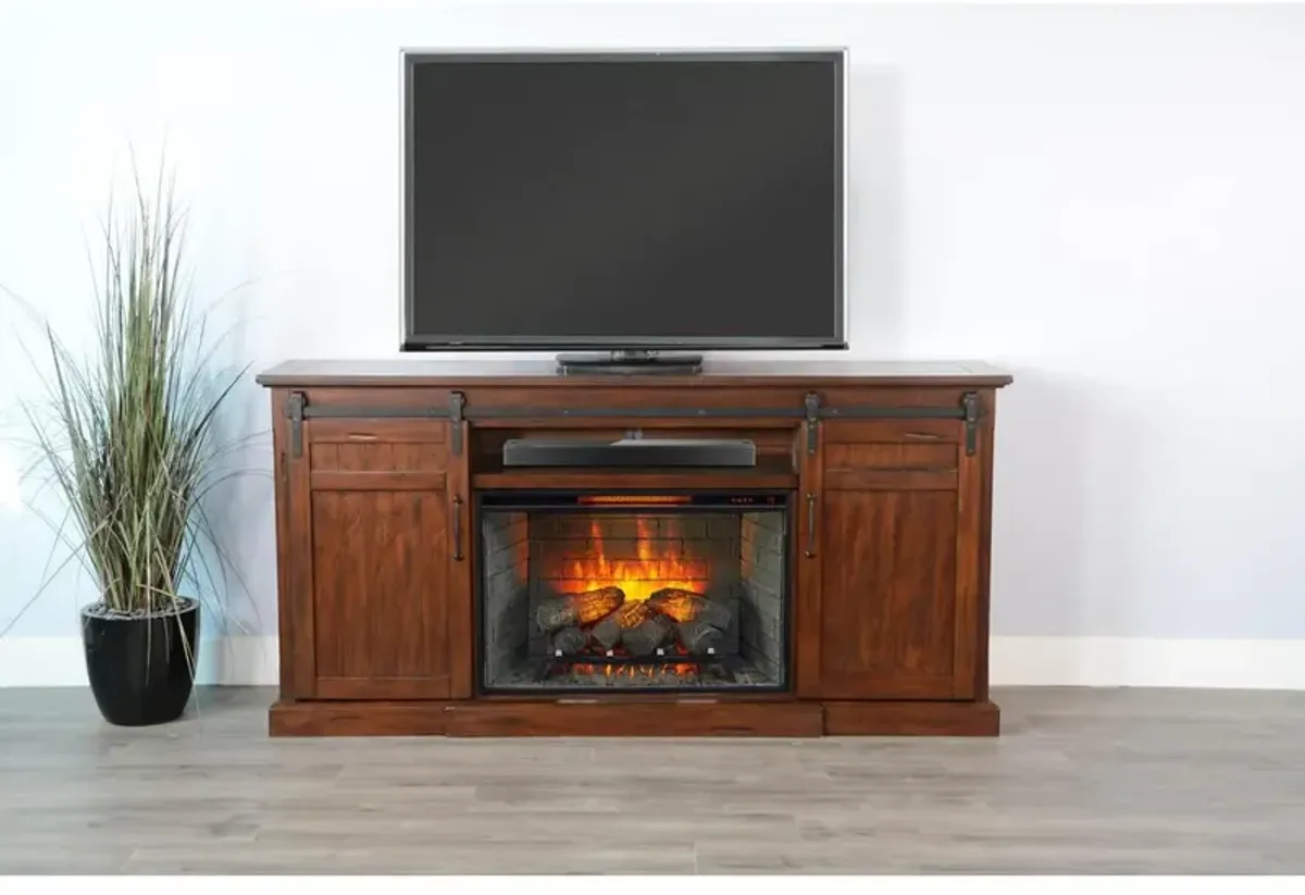 Sunny Designs 78 Barn Door Media Console with Electric Fireplace