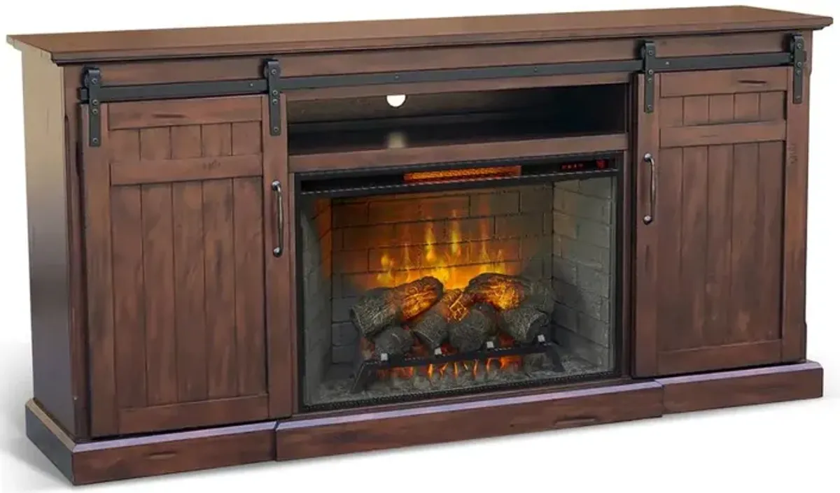 Sunny Designs 78 Barn Door Media Console with Electric Fireplace